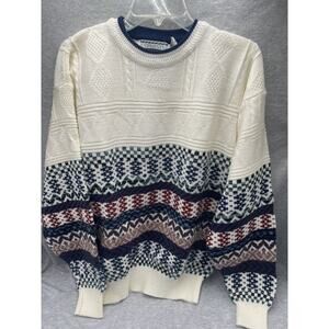 Vtg Saturdays Explosive Styling Sweater Sz XLarge Blue White Graphic Acrylic 90s